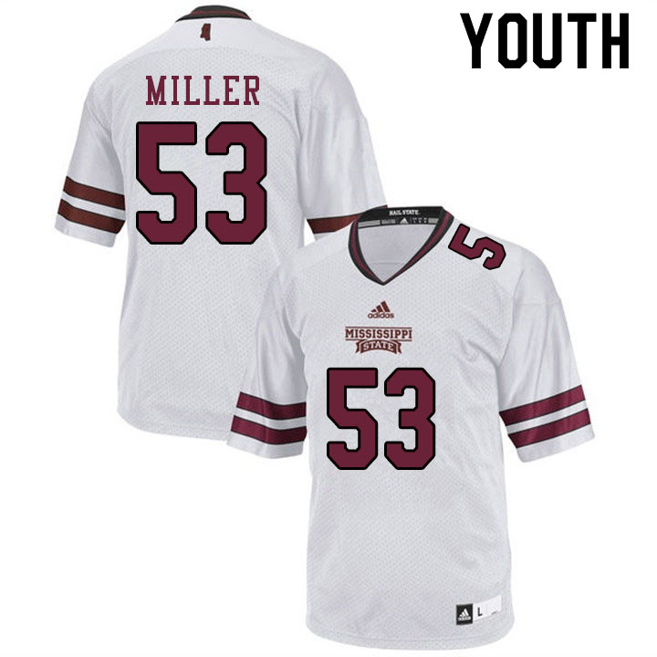 Youth #53 Cameron Miller Mississippi State Bulldogs College Football Jerseys Sale-White - Click Image to Close